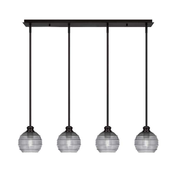 Unbranded Albany 60-Watt 4-Light Espresso Linear Pendant Light with Smoke Ribbed Glass Shades and No Bulbs Included