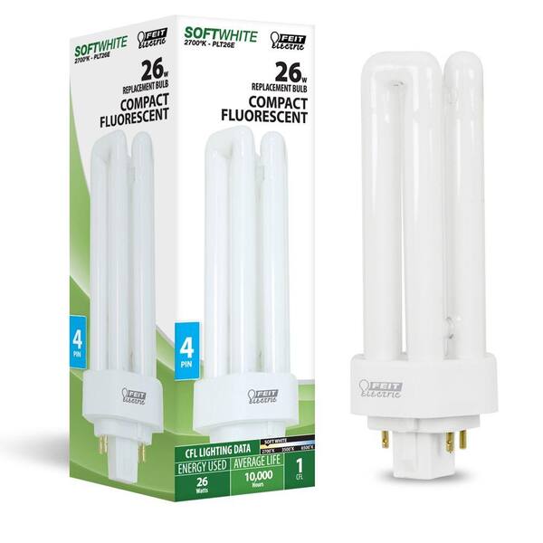 4 Pin Compact Fluorescent Light Bulb Pack of 10 PLT 26W GX24q-3 827 26 Watt Triple Tube 