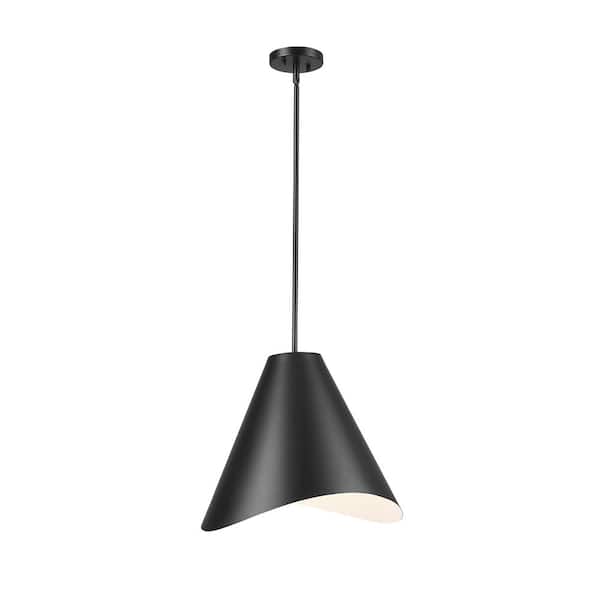 Unbranded Aria 18 in. Matte Black 1 Light Pendant with Matte Black and Inner White Steel Shade