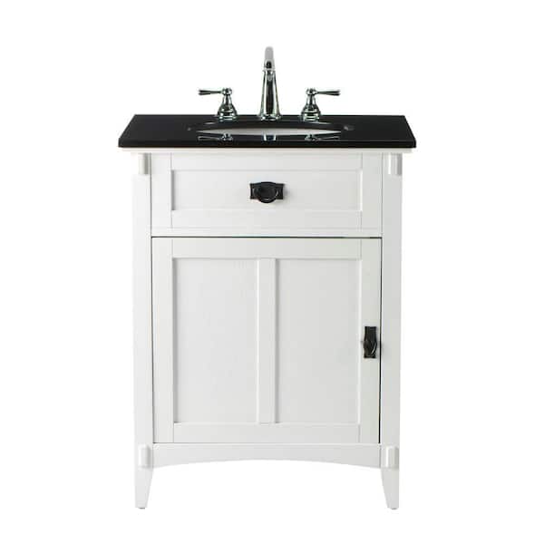 Home Decorators Collection Artisan 26 in. W x 34 in. H Bath Vanity in White with Granite Vanity Top in Black