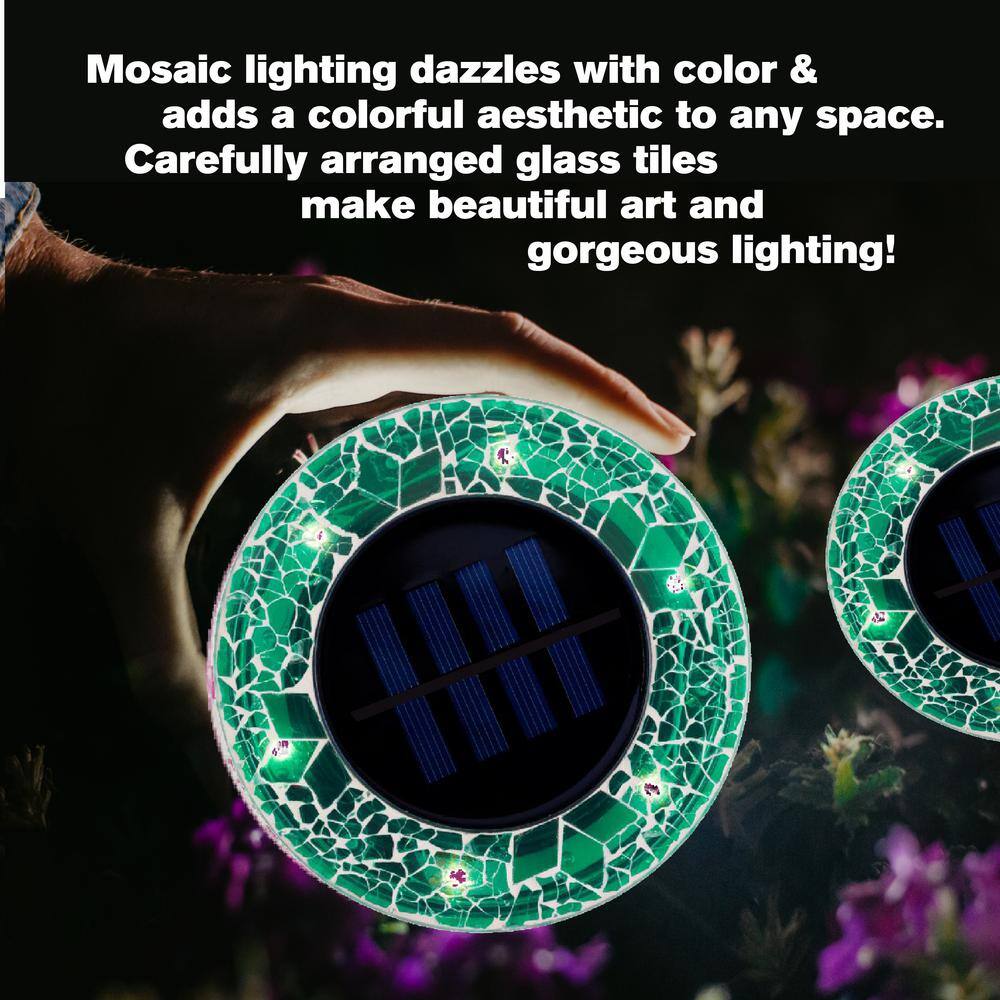 Green Mosaic Solar Powered LED Pathway Disk Lights - 8 Pack
