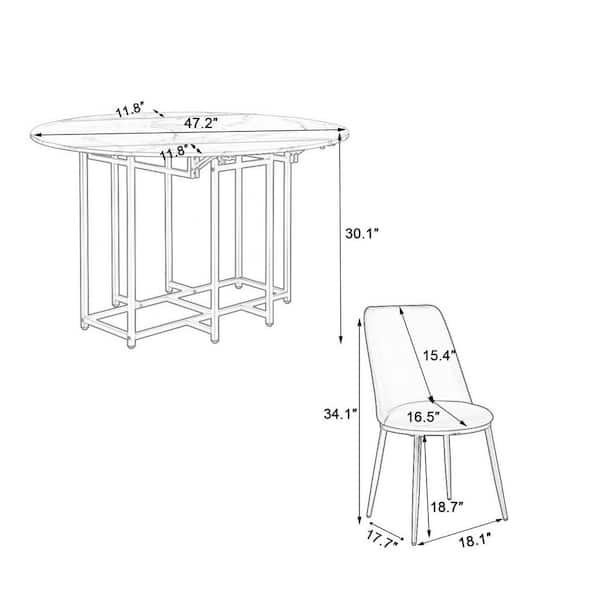 5-Piece Round Beige/White Wood Top Dining Table Set Seats 4 with 4 Upholstered Chairs
