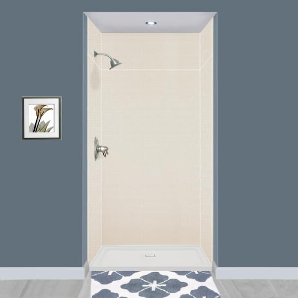 Transolid Expressions 36 in. x 48 in. x 96 in. 4-Piece Easy Up Adhesive Alcove Shower Wall Surround in Cameo