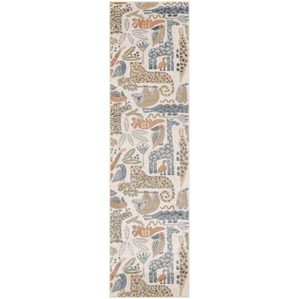 Nourison Astra Machine Washable Ivory 2 ft. x 8 ft. Graphic Contemporary Runner Area Rug