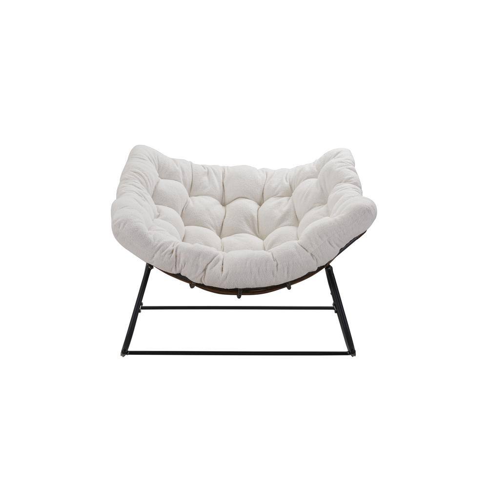 Metal Black Frame Outdoor Rocking Chair with White Cushion