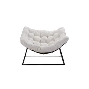 Metal Black Frame Outdoor Rocking Chair with White Cushion