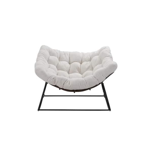 Unbranded Metal Black Frame Outdoor Rocking Chair with White Cushion