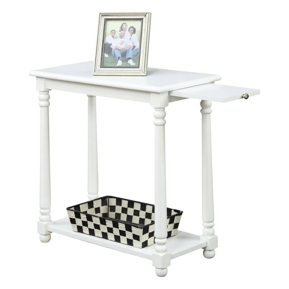 White Wood French Country End Table with Pull Out Tray