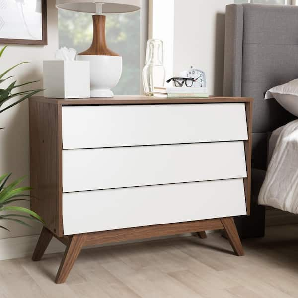 Baxton Studio Hildon 3 Drawer White and Brown Chest of Drawers