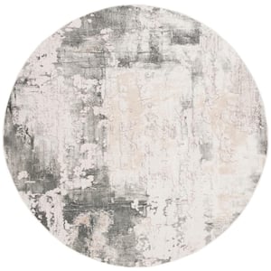 Vogue Beige/Charcoal 5 ft. x 5 ft. Round Gradient Distressed Area Rug