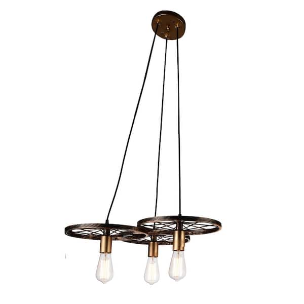 CWI Lighting Ravi 3 Light Down Chandelier With Black & Gold Finish