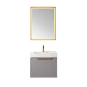 Alicante 24 in. W x 21 in. D x 22 in. H Single Sink Bath Vanity in Grey with White Composite Stone Top and Mirror