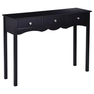12.6 in. D* 29.5 in. H* 39.4 in. L Black Rectangular MDF Console Table with 3 Drawers