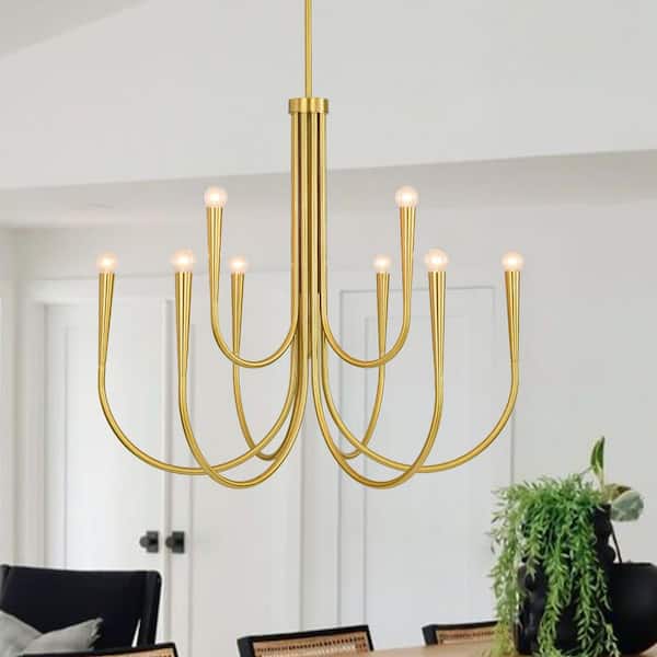 Aurelia 30.3 in. Classic 9-Light Brass 2-Tier Candlestick Island Chandelier with Curvy Arms for Kitchens Dining Rooms