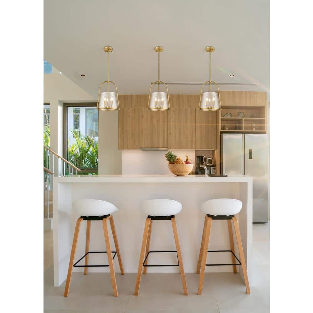 Modern Gold Steel and Glass 3-Light Pendant