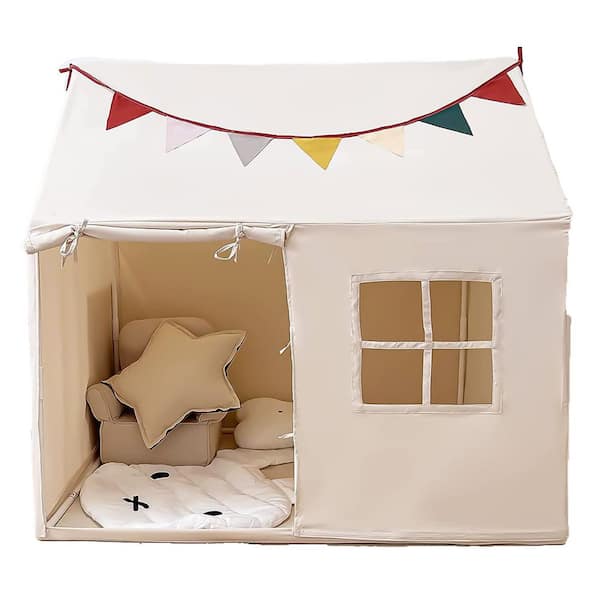 Kids Play Tent Indoor Outdoor Swing Set with Sturdy Frame and Pennant Banners for Safe and Fun Playtime