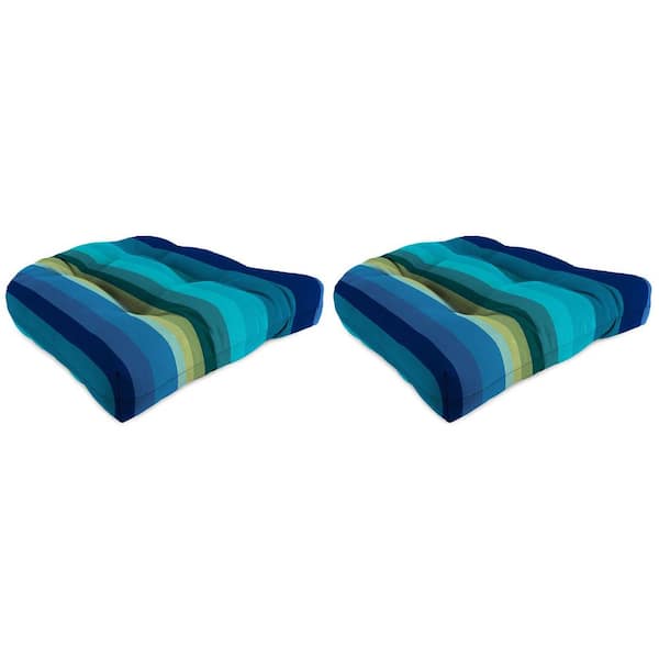 Jordan Manufacturing 19 in. L x 19 in. W x 4 in. T Outdoor Square Wicker Seat Cushion in Islip Teal (2-Pack)