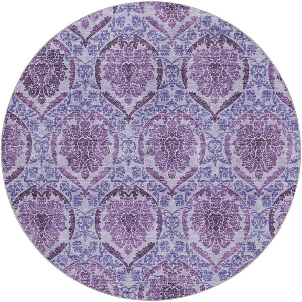 Dream Shag Premium Machine Washable Abstract ADS811 Eggplant 8 ft. x 8 ft. Round Rug