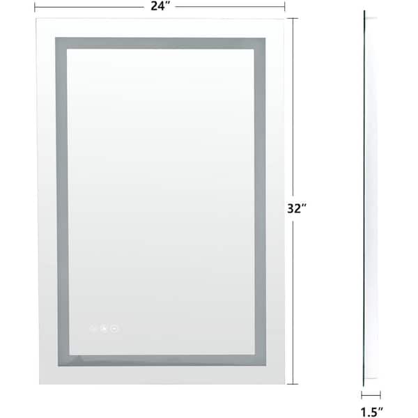 Tileon 24 in. W x 32 in. H Large Rectangular Frameless Wall Mount Dimmable LED Bathroom Vanity Mirror