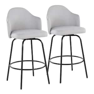 Ahoy Upholstered 37 in. Light Grey Fabric and Black Steel Counter Height Bar Stool with Black Round Footrest (Set of 2)