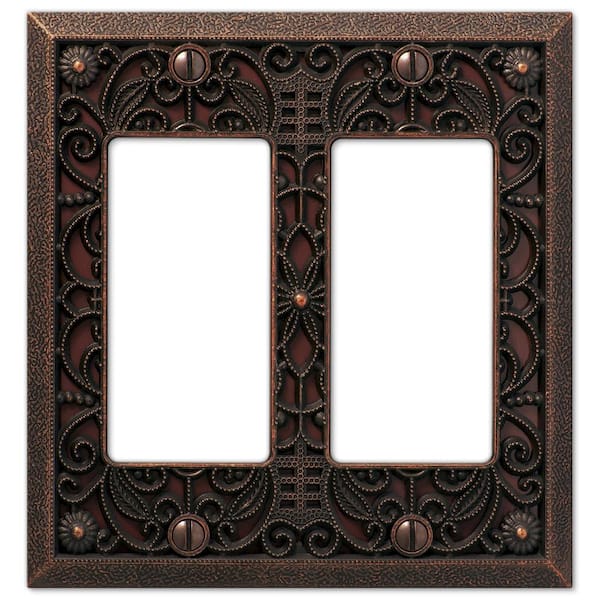 AMERELLE Filigree 2 Gang Rocker Metal Wall Plate - Aged Bronze