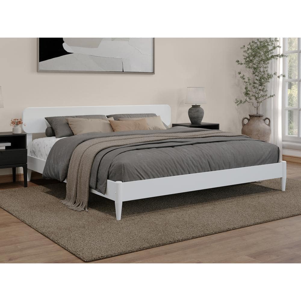 Florence White King Solid Wood Low Profile Platform Bed