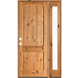 44 in. x 96 in. Rustic knotty alder 2 Panel Right-Hand/Inswing Clear Glass Clear Stain Wood Prehung Front Door with RFSL