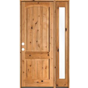 50 in. x 96 in. Rustic knotty alder 2 Panel Right-Hand/Inswing Clear Glass Clear Stain Wood Prehung Front Door with RFSL