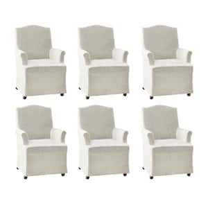 Adelina Ivory Traditional Roll Arm Dining Chair with Hooded Caster Wheels Set of 6