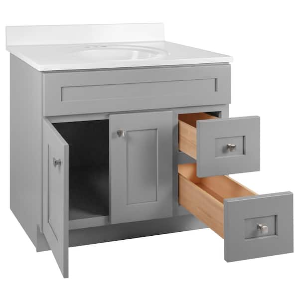 Brookings Shaker RTA 37 in. W x 22 in. D x 36.32 in. H Bath Vanity in Gray with Solid White Cultured Marble Top
