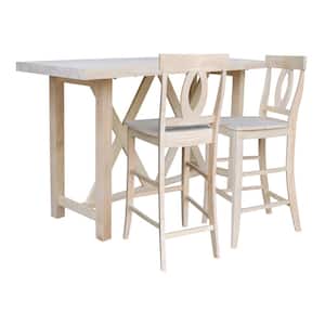 3-Piece Set -72 in. Solid Wood Unfinished Bar Table with 2-Bar Stools