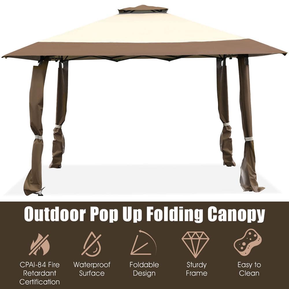 13' x 13' Brown and Beige Outdoor Folding Canopy Tent