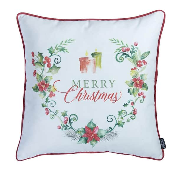 Mike & Co. New York Merry Christmas Decorative Single Throw Pillow 18 in. x 18 in. White and Red Square for Couch, Bedding, White/ Red