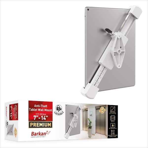 Barkan a Better Point of View Barkan 7 in. - 14 in. Fixed Anti-Theft Tablet Wall Mount White Very Low Profile 360-Degree Rotation