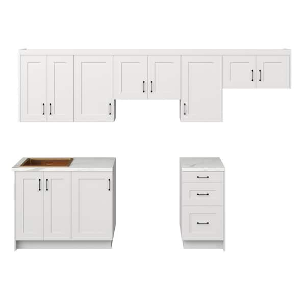 Wallace 120 in. W X 96 in. H X 24 in. D Painted Warm White Shaker Assembled Kitchen Cabinet Bundle 1