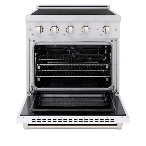 30 in. 4.2 cu. ft. Paramount Induction Range with 4 Element Cooktop in Satin Stainless Steel with White Matte Door