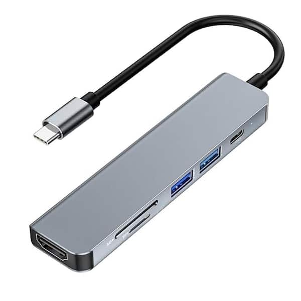 Lukyamzn 6 in 1 USB-C Hub 4K HDMI Display USB A 2.0 and 3.0 Ports SD/TF Card Reader 100 W PD Charging for Type C Devices