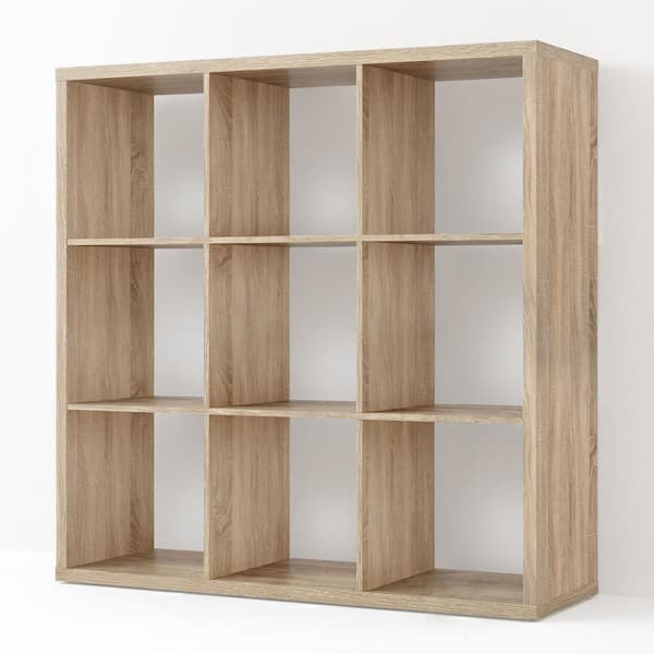 43 in. H x 43 in. W x 14.6 in. D Natural Oak 9-Cube Storage Organizer