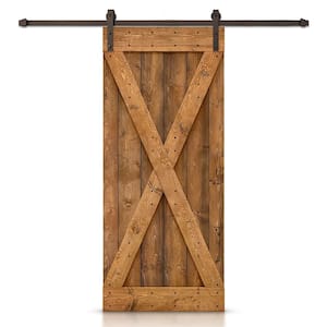 Distressed X Series 20 in. x 84 in. Walnut Stained DIY Wood Interior Sliding Barn Door with Hardware Kit