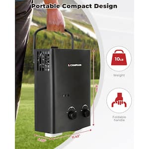 1.32 GPM Outdoor Portable Propane Tankless Water Heater with Showerhead / Gas Hose, Black