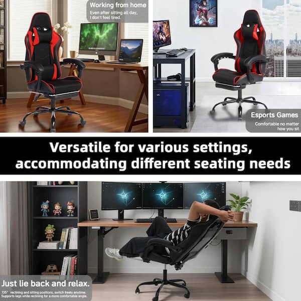 Black/Red E-Sports PC Gaming Chair w/Massage & Footrest Height