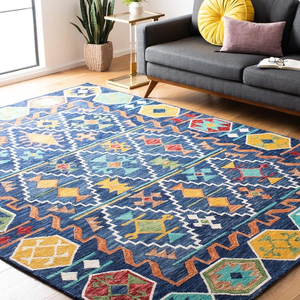 Aspen 11 ft. x 15 ft. Navy/Gold Tribal Area Rug