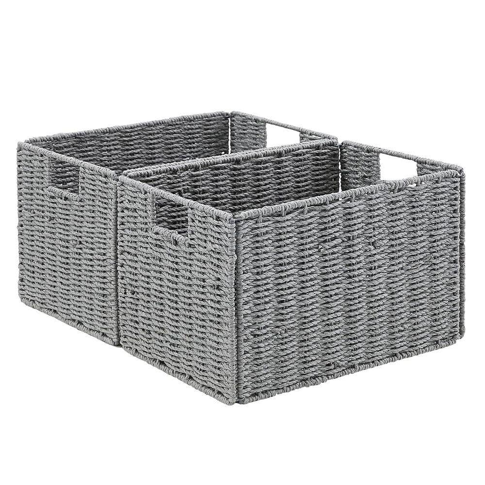 Gray 17.2 in. x 10.3 in. Paper Decorative Basket with Handles Set