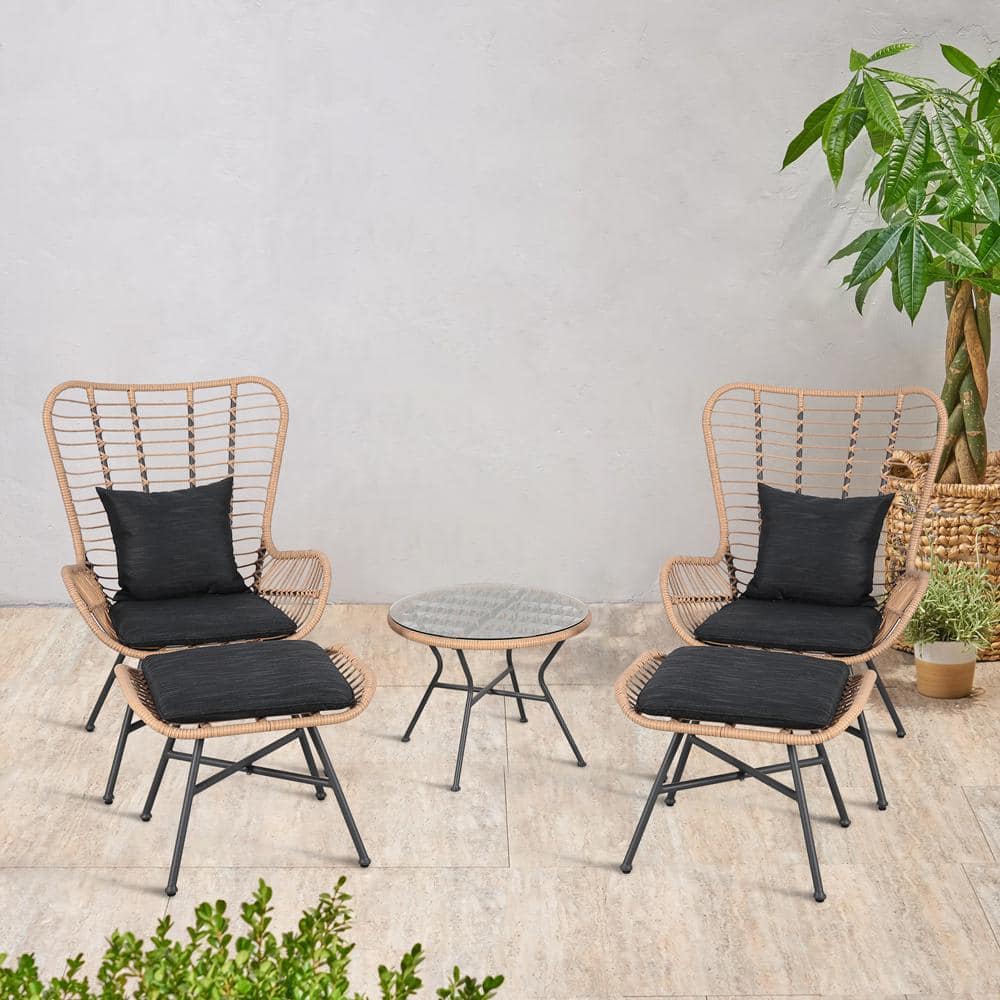 5-Piece Metal Outdoor Bistro Set with Black Cushions