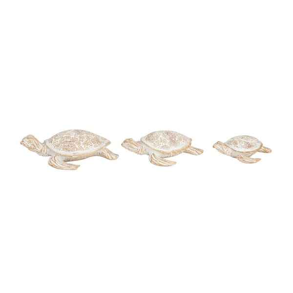 Litton Lane Beige Polystone Turtle Sculpture (Set of 3)