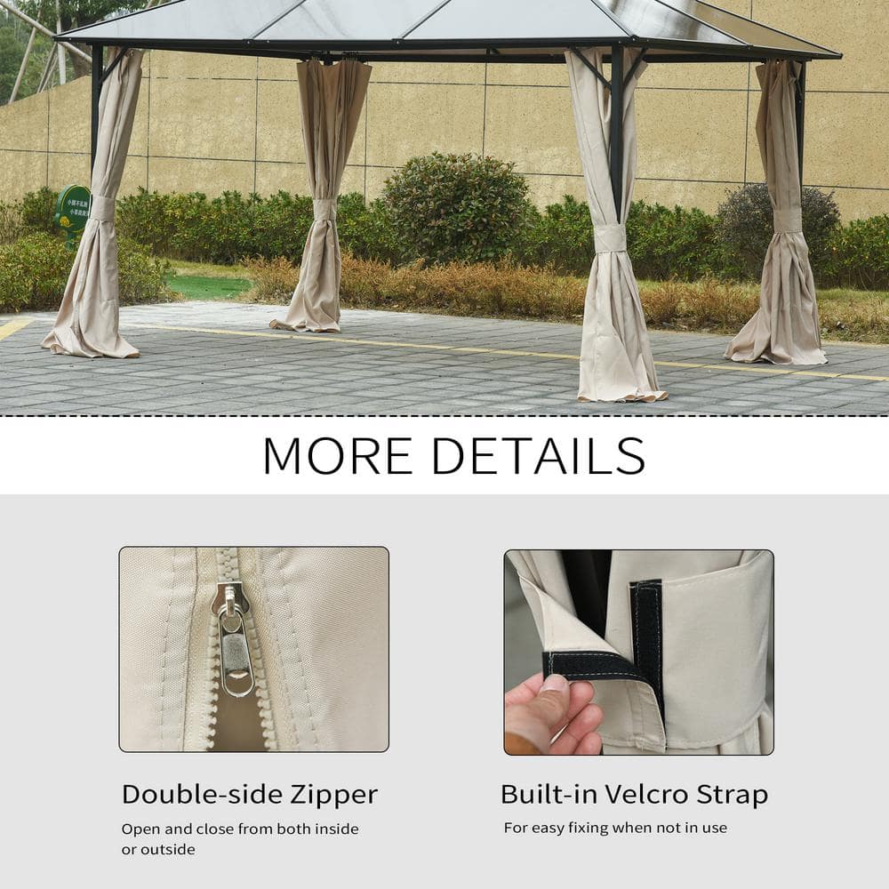 Beige Outdoor Polyester Gazebo Sidewall Set with Hooks