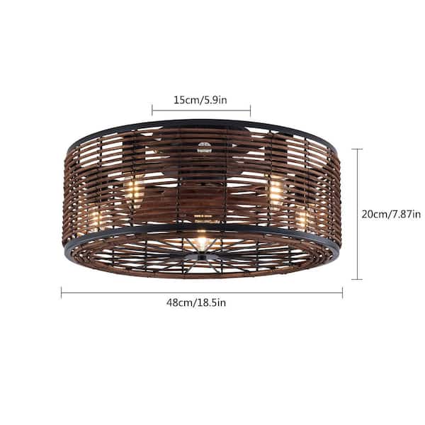 OUKANING 18.5 in. Indoor Black Vintage Industrial Caged Flush