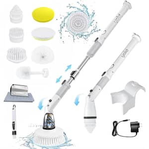 Electric Spin Cordless Scrubber with Long-Handle 450 RPM High Speed Power, 7 Replaceable Cleaning Scrub Brush Head, Gray