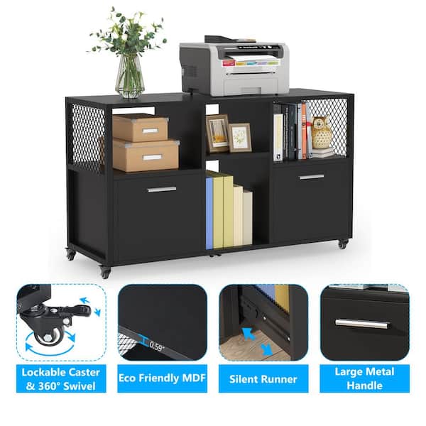 4 Drawer File Cabinet, Mobile Filing Cabinet Rolling Printer Stand Fits A4  or Letter Size, Fabric Vertical File Cabinet, Under Desk Storage Cabinet  for Home Office, Black 