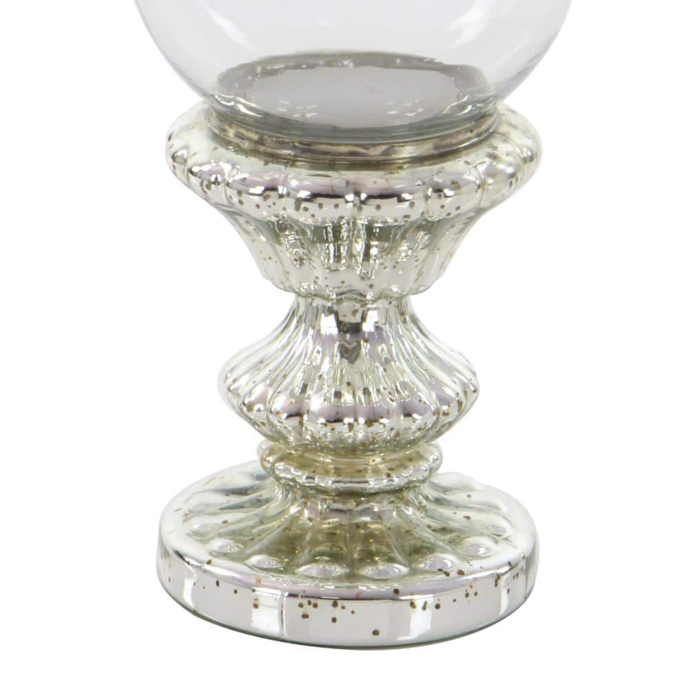 Elegant Silver Mercury Glass 14" Pillar Hurricane Candle Lantern